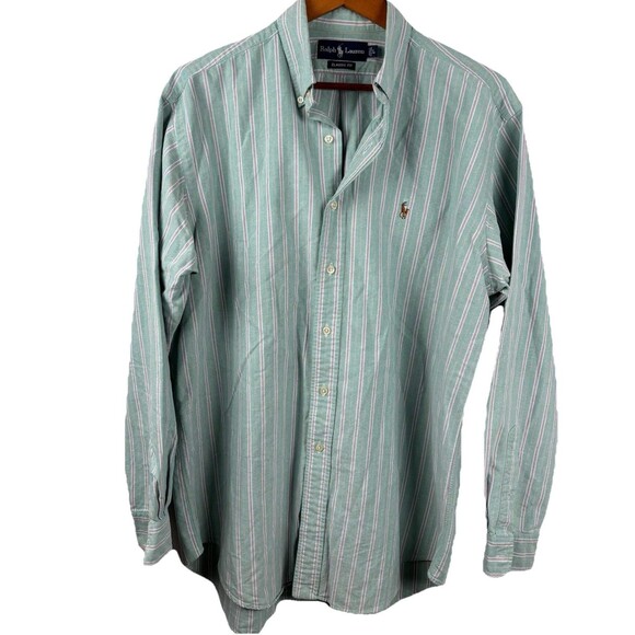 Ralph Lauren Dress shirt Men Large Green Purple Stripe - MultiPony Cotton Button - Picture 2 of 6